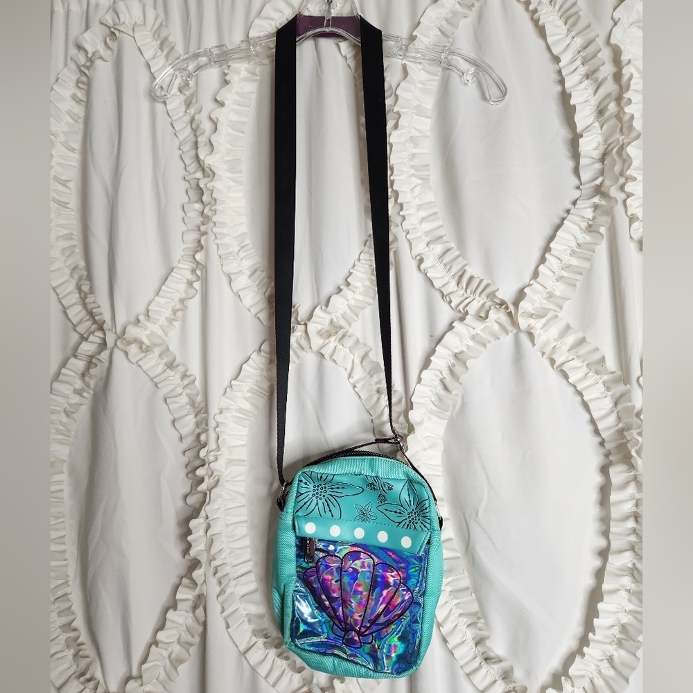 Buckle Down Little Mermaid Crossbody Bag Green Purple Shell Flowers